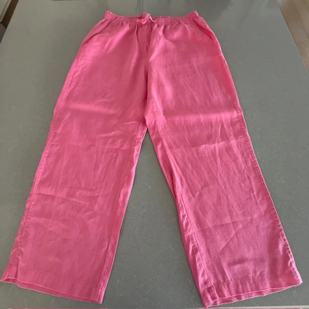 Women's Large L Pink 100% Linen Pull-on Ankle Wide Leg Pants Worn 2x ($120 new)